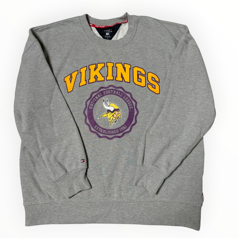 Tommy Hilfiger Sweatshirt Men XL Gray Excellent Minnesota Vikings NFL Fleece